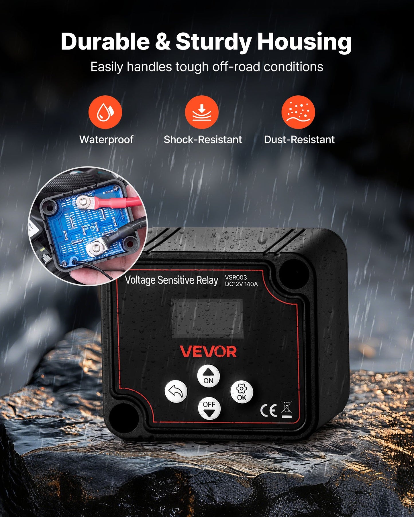 Dual Battery Isolator, 12V 140 Amp, Manual and Automatic VSR Voltage Sensitive Relay with LCD Screen, Smart Battery Isolator for Lithium & Lead-Acid Batteries, for Car Truck RV UTV ATV Boat