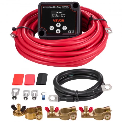 Dual Battery Isolator Kit, 12V 140 Amp, Manual and Automatic VSR Voltage Sensitive Relay with Voltmeter, LCD Screen, Smart Battery Isolator, Compatible with Lead-Acid Batteries, for UTV, ATV