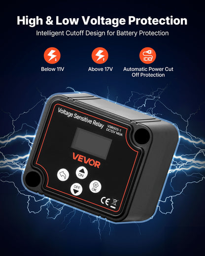 Dual Battery Isolator Kit, 12V 140 Amp, Manual and Automatic VSR Voltage Sensitive Relay with Voltmeter, LCD Screen, Smart Battery Isolator, Compatible with Lead-Acid Batteries, for UTV, ATV
