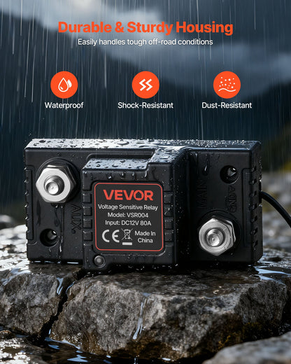 Dual Battery Isolator Kit, 12V 80 Amp, Manual and Automatic VSR Voltage Sensitive Relay with Voltmeter, LCD Screen, Smart Battery Isolator, Compatible with Lead-Acid Batteries, for UTV, ATV