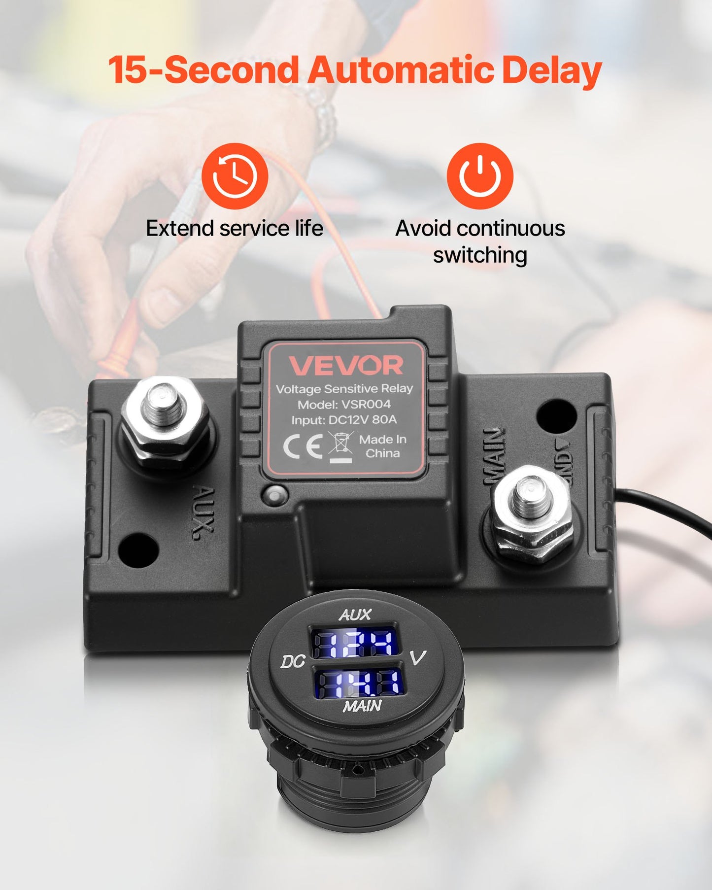 Dual Battery Isolator Kit, 12V 80 Amp, Manual and Automatic VSR Voltage Sensitive Relay with Voltmeter, LCD Screen, Smart Battery Isolator, Compatible with Lead-Acid Batteries, for UTV, ATV