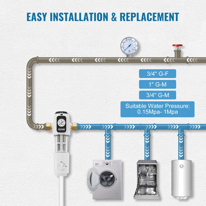 Spin Down-filter, 40 mikron helhussedimentfilter för brunnsvatten, 3/4" GM + 1" GM + 3/4" GF, 4 T/H hög flödeshastighet, för vattenfiltreringssystem i hela huset, brunnsvattensedimentfilter