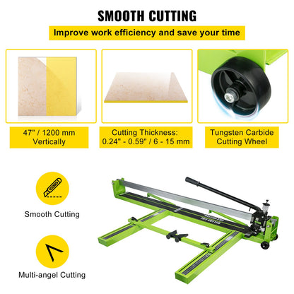 Tile Cutter 47 Inch Manual Tile Cutter 1.4 Inch Tile Cutting Machine Ceramic Porcelain Cutter with Laser Guide Full Steel Frame and Bonus Spare Cutting Wheel Tile Cutter Hand Tools