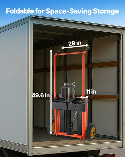 Hydraulic Material Lift Winch Stacker, 450 lbs Load Capacity, Pallet Truck Dolly with Fork Lift Table, 39.4 Inches Max Lifting Height, Foldable & Portable Pallet Jack Table Cart, Yellow & Black