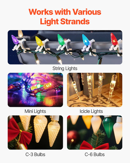 Christmas Light Clips, 200 Pack, Weatherproof Holiday Outdoor Lighting Hanging Hooks, Mount to Shingles & Gutters, for C3, C4, Mini, Outside String Lights, Christmas Decoration, No Tool Required