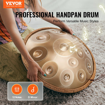 Handpan Trumma 22 i 12 toner D-moll Handtruminstrument med mall