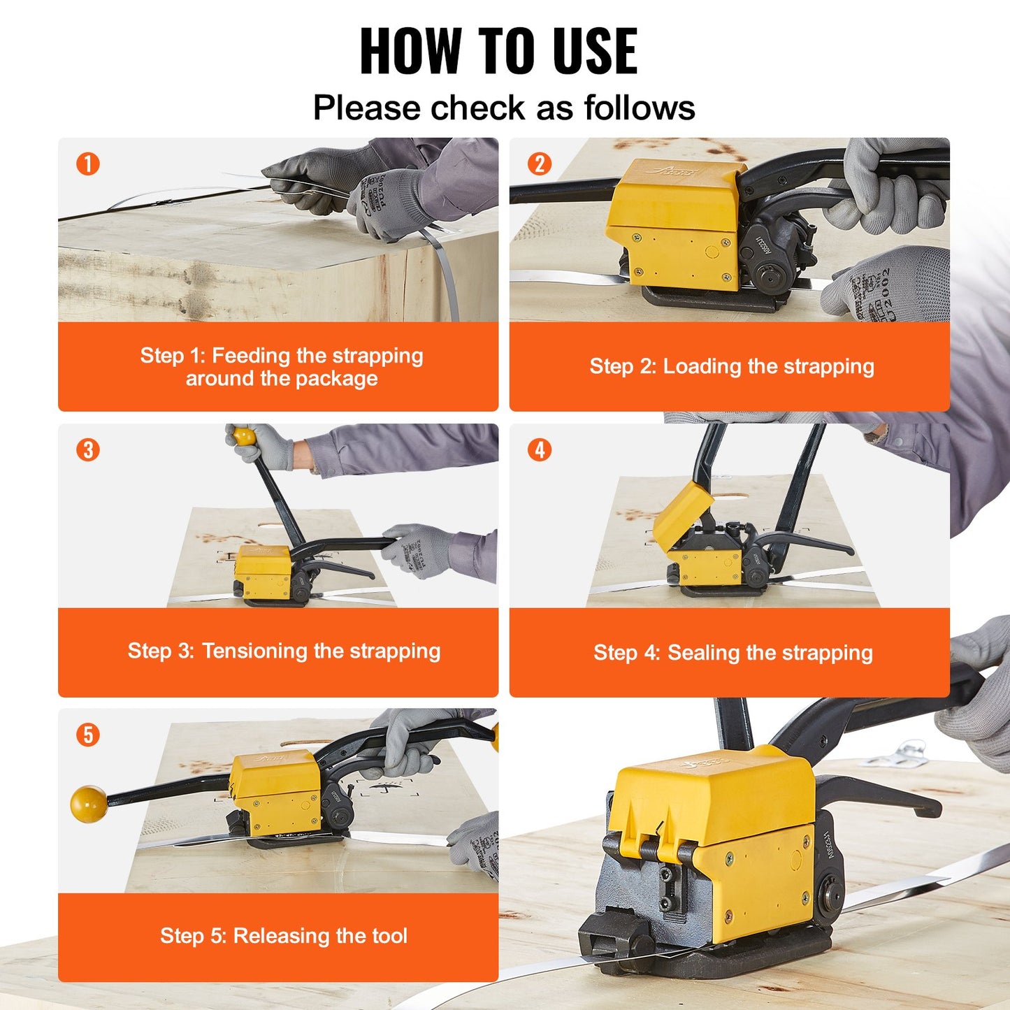 Steel Strapping Tool for 1/2"-3/4" Width, 3-in-1 (Tensioner, Crimper, Cutter) Manual Belt Packaging Banding Machine Packaging Metal Steel Strapping Banding Tool Machine for Stainless Steel Strap