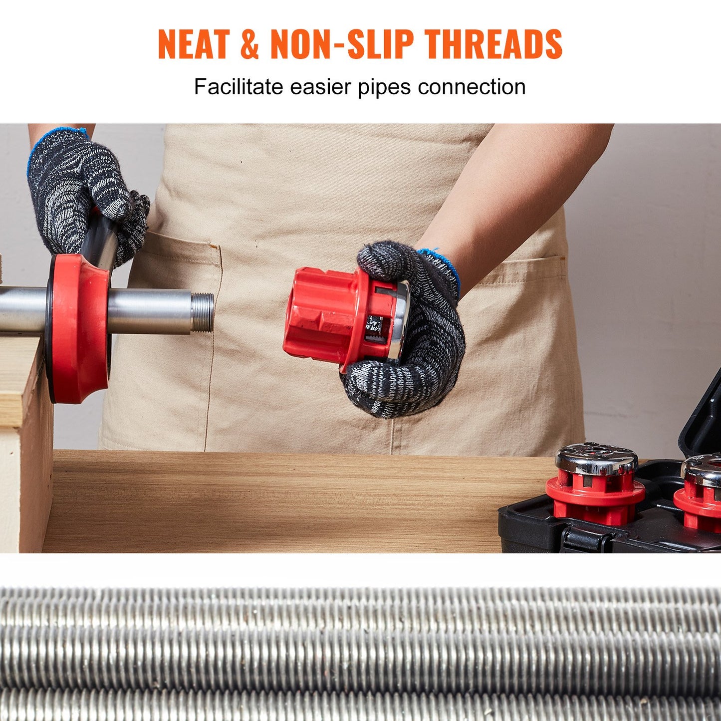 Ratchet Pipe Threader Kit, 1/4" NPT - 1-1/4" NPT Manual Ratcheting Pipe Threader, Portable Pipe Threading Tool Set with 6PCS NPT Dies, Storage Case for Galvanized Aluminum Iron Copper Pipes