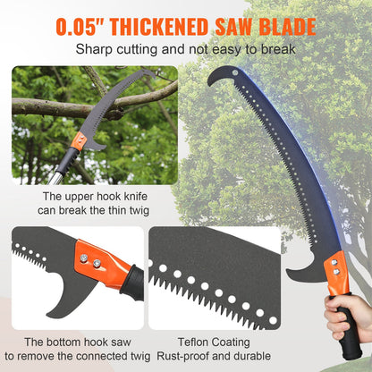 Manual Pole Saw, 7.3-27ft Extendable Tree Pruner, Sharp Steel Blade High Branch Trimming, Manual Branch Trimmer with 8 Lightweight Fiberglass Handles, for Pruning Palms and Shrubs