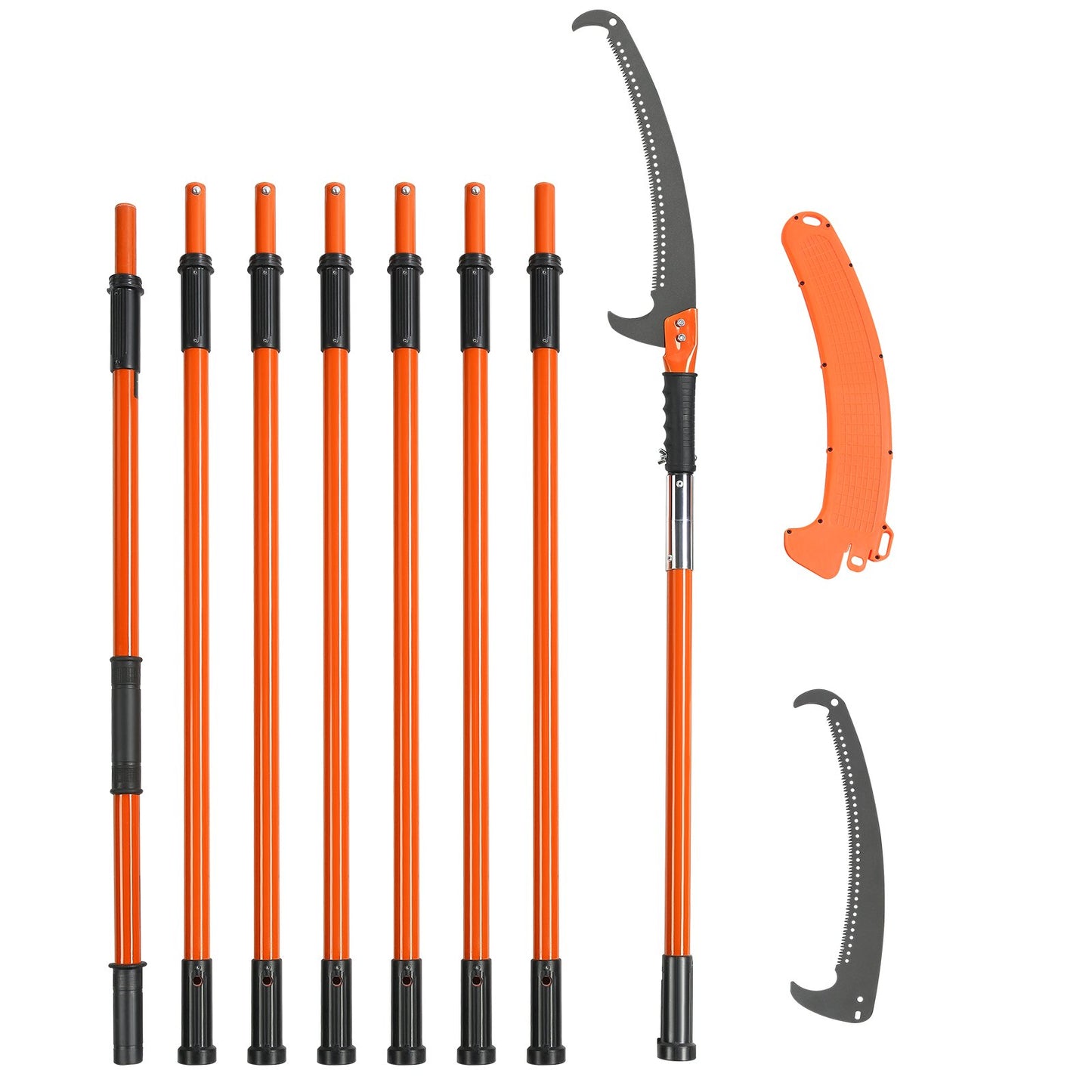 Manual Pole Saw, 7.3-27ft Extendable Tree Pruner, Sharp Steel Blade High Branch Trimming, Manual Branch Trimmer with 8 Lightweight Fiberglass Handles, for Pruning Palms and Shrubs