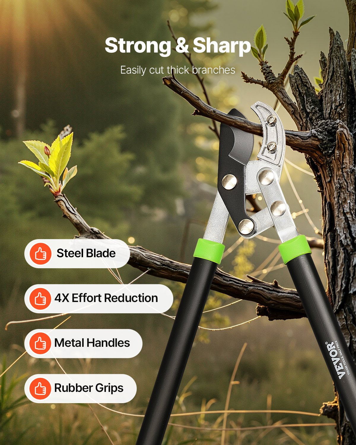 Loppers for Tree Trimming, 32 inch Garden Anvil Trimmer with Compound Action, Sharp Steel Blade, Heavy Duty Tree Branch Cutter Up to 2 inch Dia Cut Capacity, Ergonomically Designed Handles