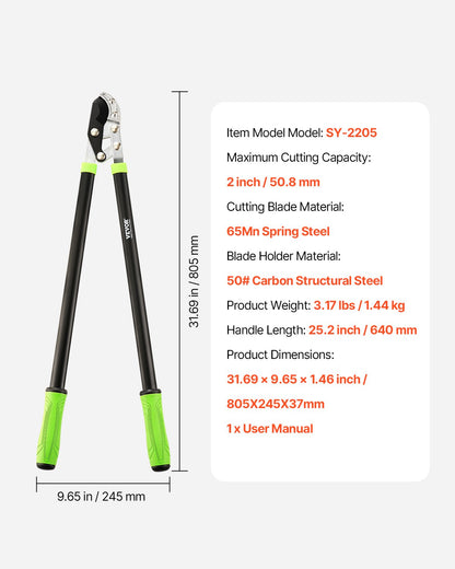 Loppers for Tree Trimming, 32 inch Garden Anvil Trimmer with Compound Action, Sharp Steel Blade, Heavy Duty Tree Branch Cutter Up to 2 inch Dia Cut Capacity, Ergonomically Designed Handles