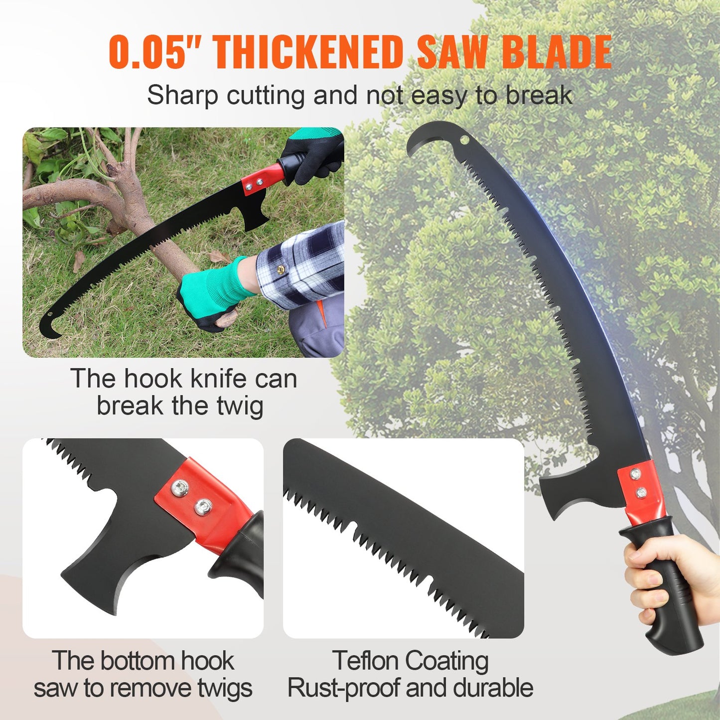 Manual Pole Saw, 4.9-20 ft Extendable Tree Pruner, Sharp Steel Blade for High Branches Trimming, with Lightweight Aluminum Alloy Handle and a Chenille Brush, for Pruning Palms and Shrubs