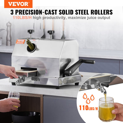 Kommersiell sockerrörsjuicermaskin 110LBS/H Utgång 3 rullar 2,4" inlopp