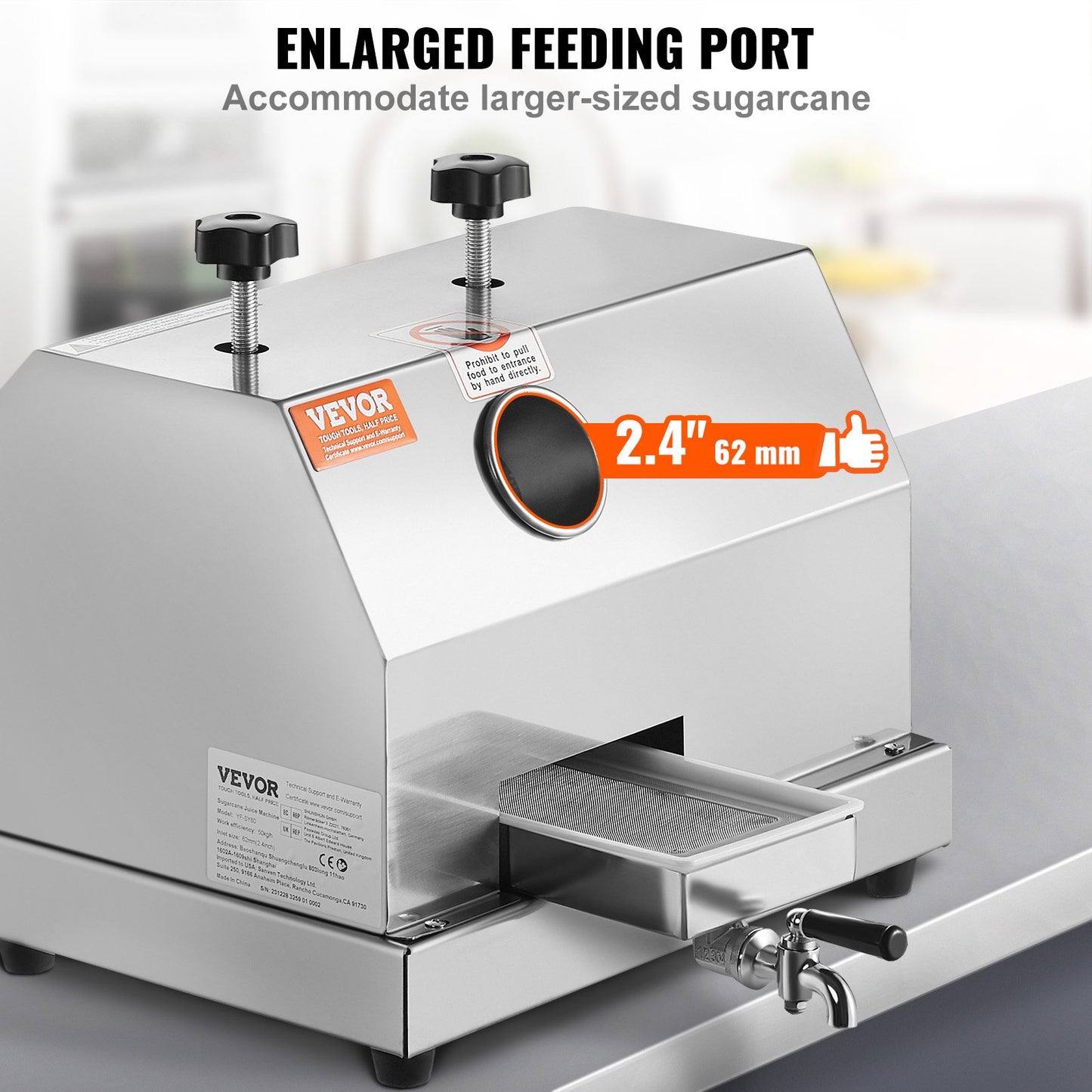 Kommersiell sockerrörsjuicermaskin 110LBS/H Utgång 3 rullar 2,4" inlopp