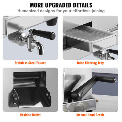 Kommersiell sockerrörsjuicermaskin 110LBS/H Utgång 3 rullar 2,4" inlopp