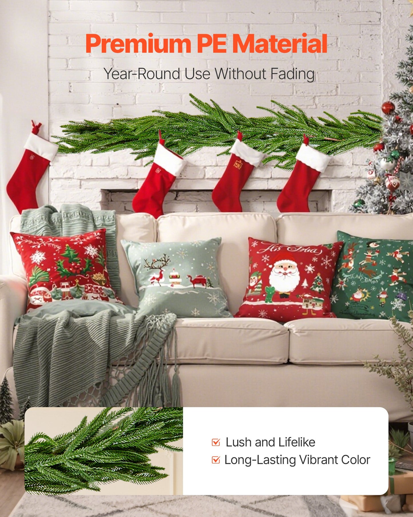 Christmas Garland, 5-FT Realistic Norfolk Pine Garland, Evergreen Real Touch Artificial Faux Greenery Garlands, for Holiday Indoor Outdoor Xmas Decoration on Table, Mantel, and Fireplace