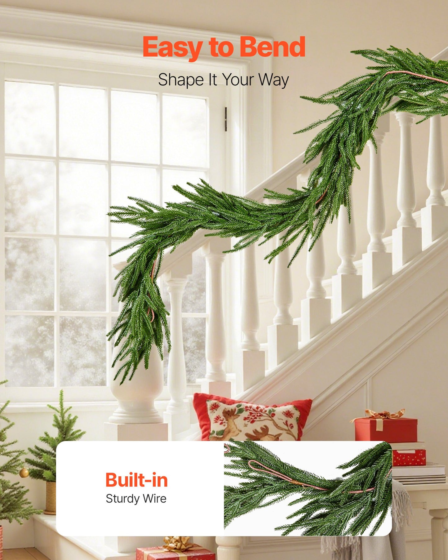 Christmas Garland, 5-FT Realistic Norfolk Pine Garland, Evergreen Real Touch Artificial Faux Greenery Garlands, for Holiday Indoor Outdoor Xmas Decoration on Table, Mantel, and Fireplace