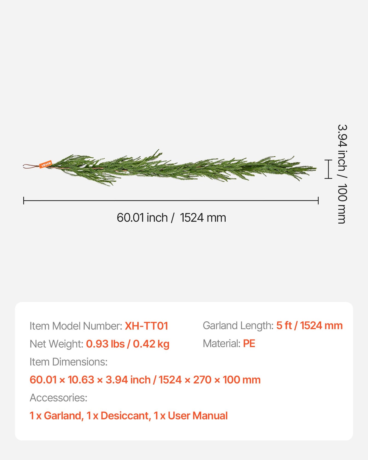 Christmas Garland, 5-FT Realistic Norfolk Pine Garland, Evergreen Real Touch Artificial Faux Greenery Garlands, for Holiday Indoor Outdoor Xmas Decoration on Table, Mantel, and Fireplace