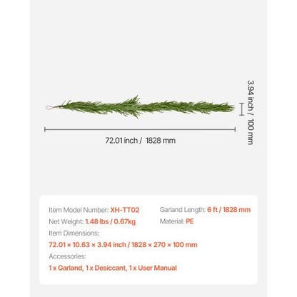 Künstliche Norfolk-Weihnachtsgirlande, 1,8 m, Kaminsims-Weihnachtsdekoration | EU