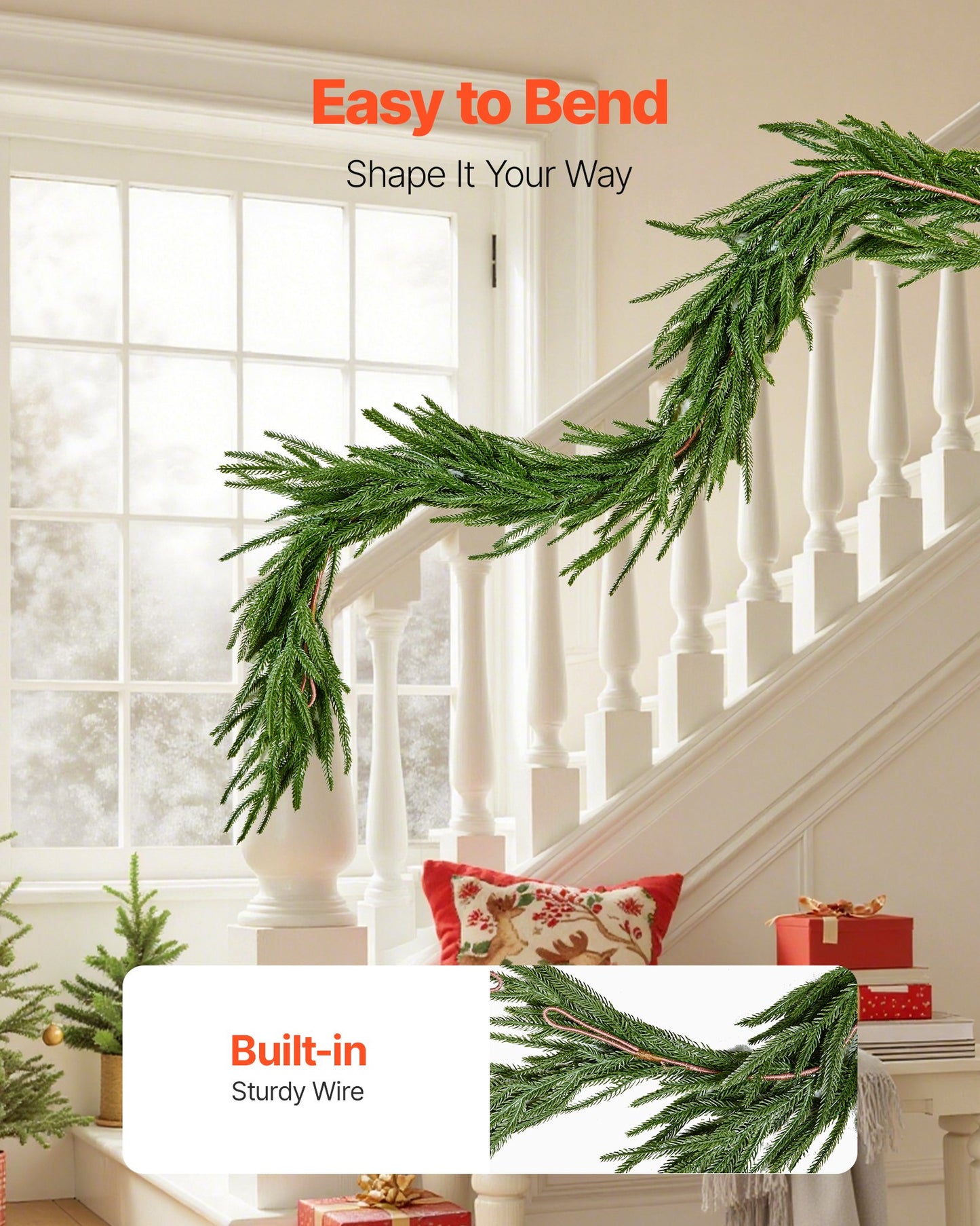 Christmas Garland, 6-FT Realistic Norfolk Pine Garland, Evergreen Real Touch Artificial Faux Greenery Garlands, for Holiday Indoor Outdoor Xmas Decoration on Table, Mantel, and Fireplace