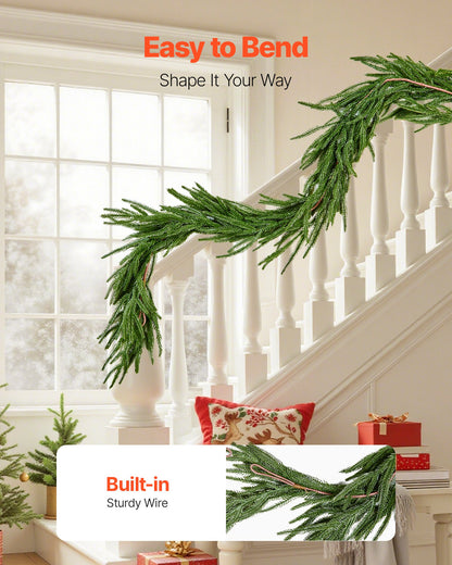 Christmas Garland, 6-FT Realistic Norfolk Pine Garland, Evergreen Real Touch Artificial Faux Greenery Garlands, for Holiday Indoor Outdoor Xmas Decoration on Table, Mantel, and Fireplace