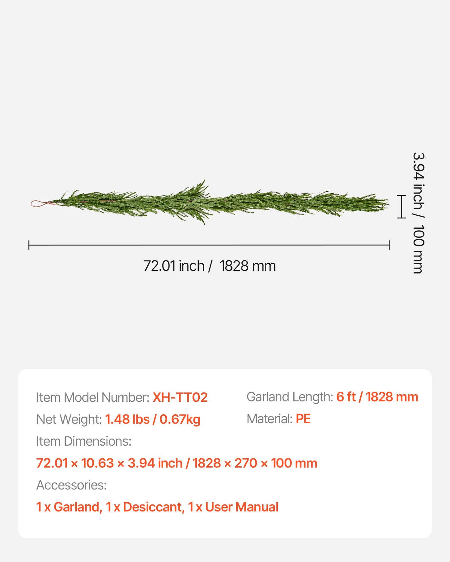 Christmas Garland, 6-FT Realistic Norfolk Pine Garland, Evergreen Real Touch Artificial Faux Greenery Garlands, for Holiday Indoor Outdoor Xmas Decoration on Table, Mantel, and Fireplace