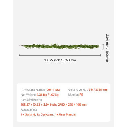 Künstliche Norfolk-Weihnachtsgirlande, 2,7 m, Kaminsims-Weihnachtsdekoration | EU