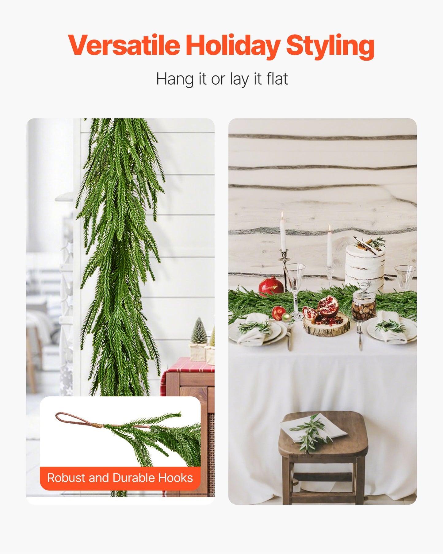 Christmas Garland, 9-FT Realistic Norfolk Pine Garland, Evergreen Real Touch Artificial Faux Greenery Garlands, for Holiday Indoor Outdoor Xmas Decoration on Table, Mantel, and Fireplace
