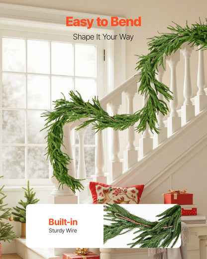 Christmas Garland, 9-FT Realistic Norfolk Pine Garland, Evergreen Real Touch Artificial Faux Greenery Garlands, for Holiday Indoor Outdoor Xmas Decoration on Table, Mantel, and Fireplace