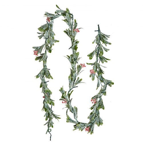 6.6 ft Christmas garland with vines, berries, olive leaves and string lights | EU