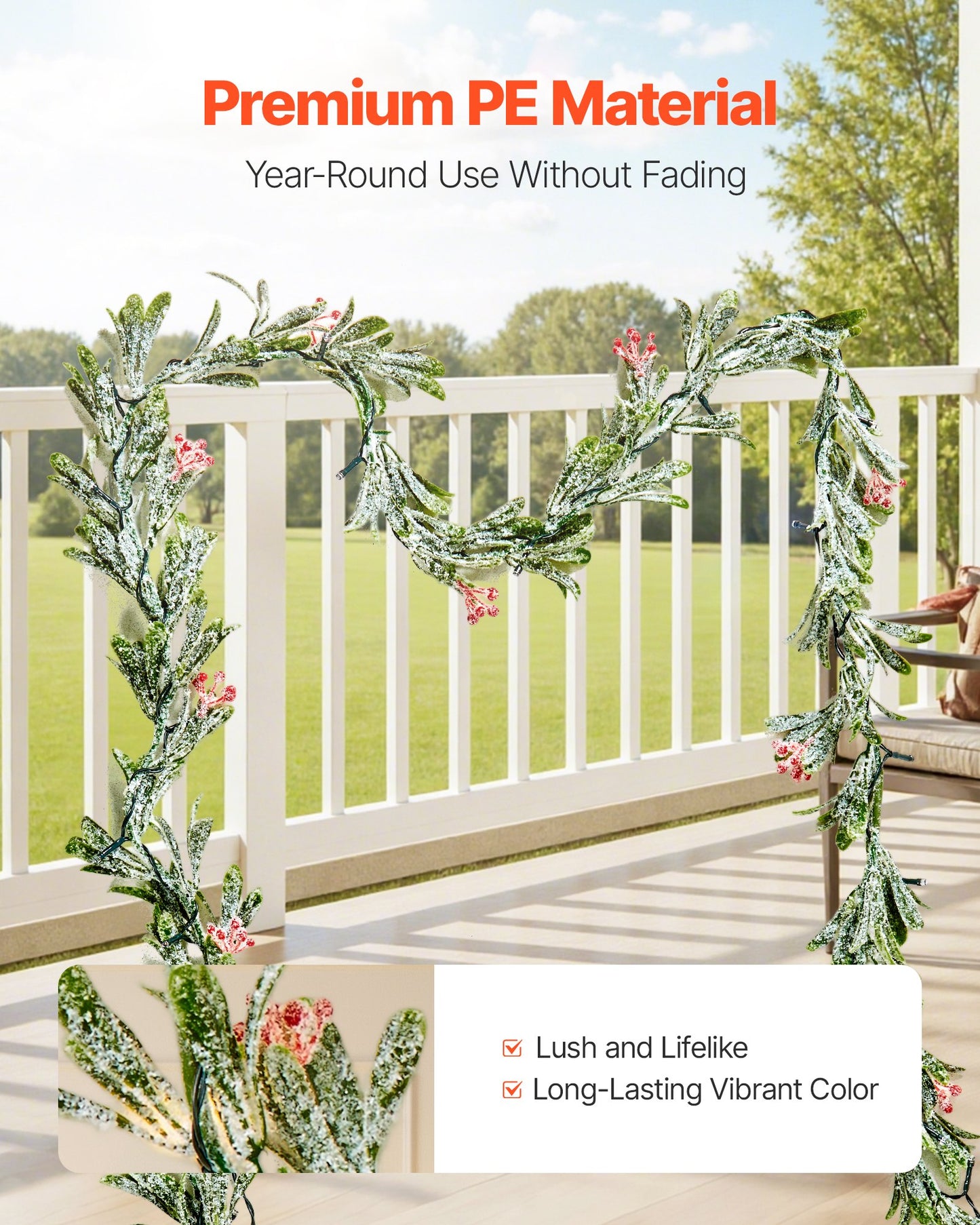 Christmas Garland, 6.6-FT Realistic Greenery Decorated with Vines, Olive Leaves, and Berries, Evergreen Faux Garlands with Light String for Indoor Outdoor Xmas Decoration on Mantel Fireplace