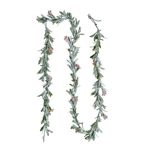 2.7 m Christmas garland with artificial vines, berries, olive leaves and string lights | EU