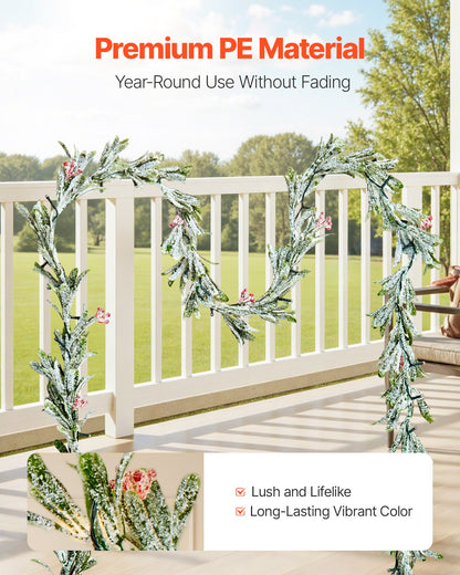 Christmas Garland, 9-FT Realistic Greenery Decorated with Vines, Olive Leaves, and Berries, Evergreen Faux Garlands with Light String for Indoor Outdoor Xmas Decoration on Mantel Fireplace