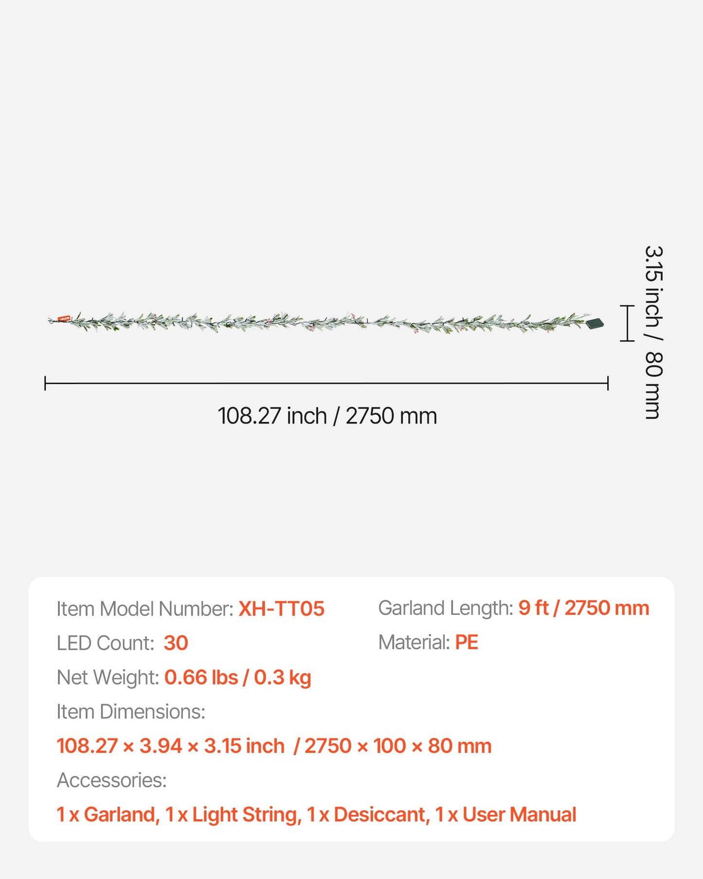 Christmas Garland, 9-FT Realistic Greenery Decorated with Vines, Olive Leaves, and Berries, Evergreen Faux Garlands with Light String for Indoor Outdoor Xmas Decoration on Mantel Fireplace