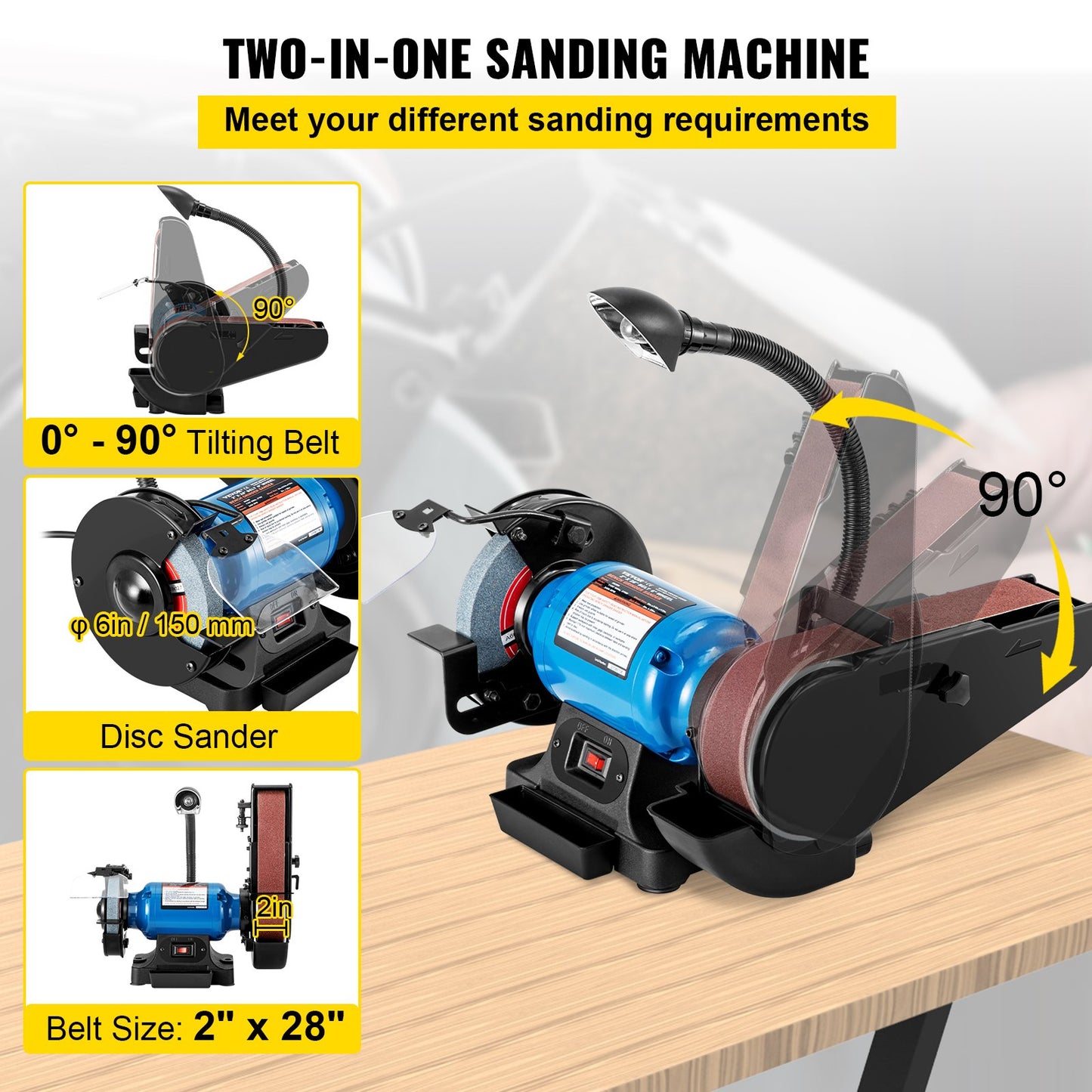 2 IN 1 2inch Belt Grinder for Knife Making 6inch 3450rpm per min Belt and Disc Bench Sander 90 Degree Belt Holder with Sturdy Base and LED Working Lamp