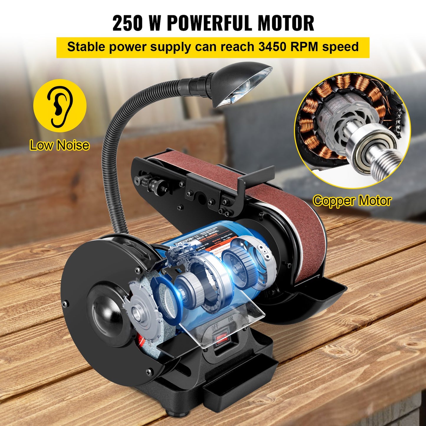 2 IN 1 2inch Belt Grinder for Knife Making 6inch 3450rpm per min Belt and Disc Bench Sander 90 Degree Belt Holder with Sturdy Base and LED Working Lamp