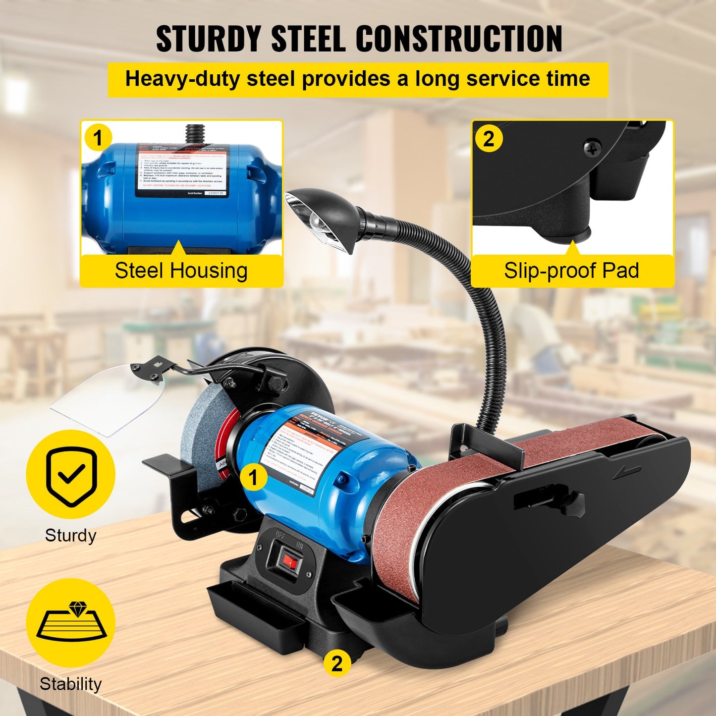 2 IN 1 2inch Belt Grinder for Knife Making 6inch 3450rpm per min Belt and Disc Bench Sander 90 Degree Belt Holder with Sturdy Base and LED Working Lamp