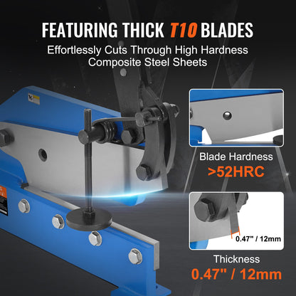 12" Manual Hand Plate Shear for Metal Sheet Processing, HS-12 Benchtop Cutter with Q235 Material, for Crafts Thick Steel Crafting, Heavy Duty Roll Press Machine for Builders, DIY Enthusiasts