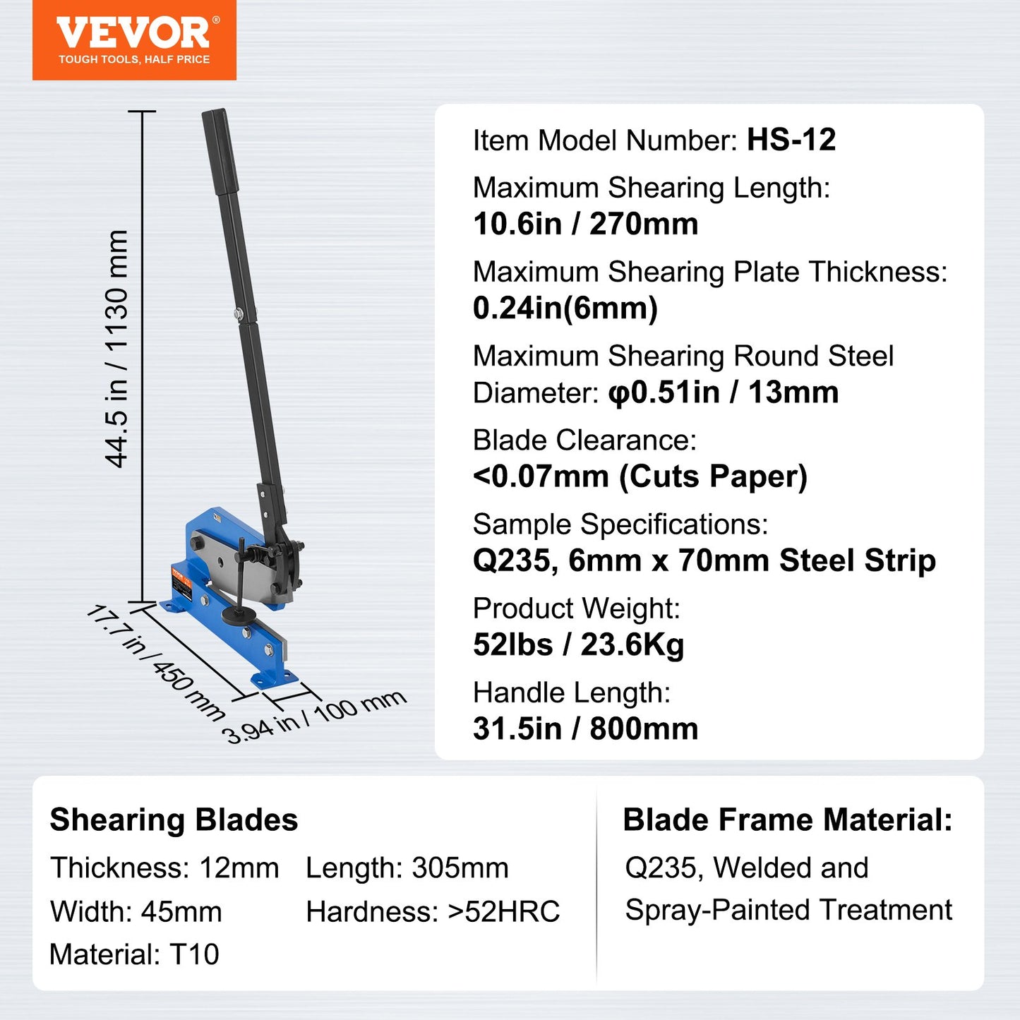 12" Manual Hand Plate Shear for Metal Sheet Processing, HS-12 Benchtop Cutter with Q235 Material, for Crafts Thick Steel Crafting, Heavy Duty Roll Press Machine for Builders, DIY Enthusiasts