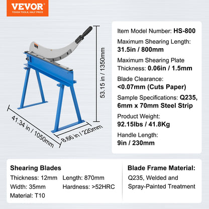 32" Manual Hand Plate Shear for Metal Sheet Processing, Benchtop Cutter with Q235 Material, for Crafts Thick Steel Crafting, Heavy Duty Roll Press Machine for Builders, DIY Enthusiasts