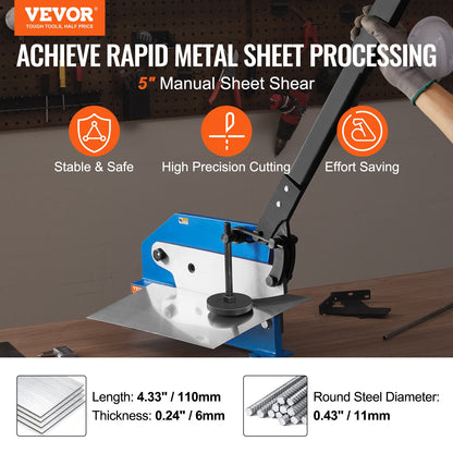 5" Manual Hand Plate Shear for Metal Sheet Processing, HS-5 Benchtop Cutter with Q235 Material, for Crafts Thick Steel Crafting, Heavy Duty Roll Press Machine for Builders, DIY Enthusiasts