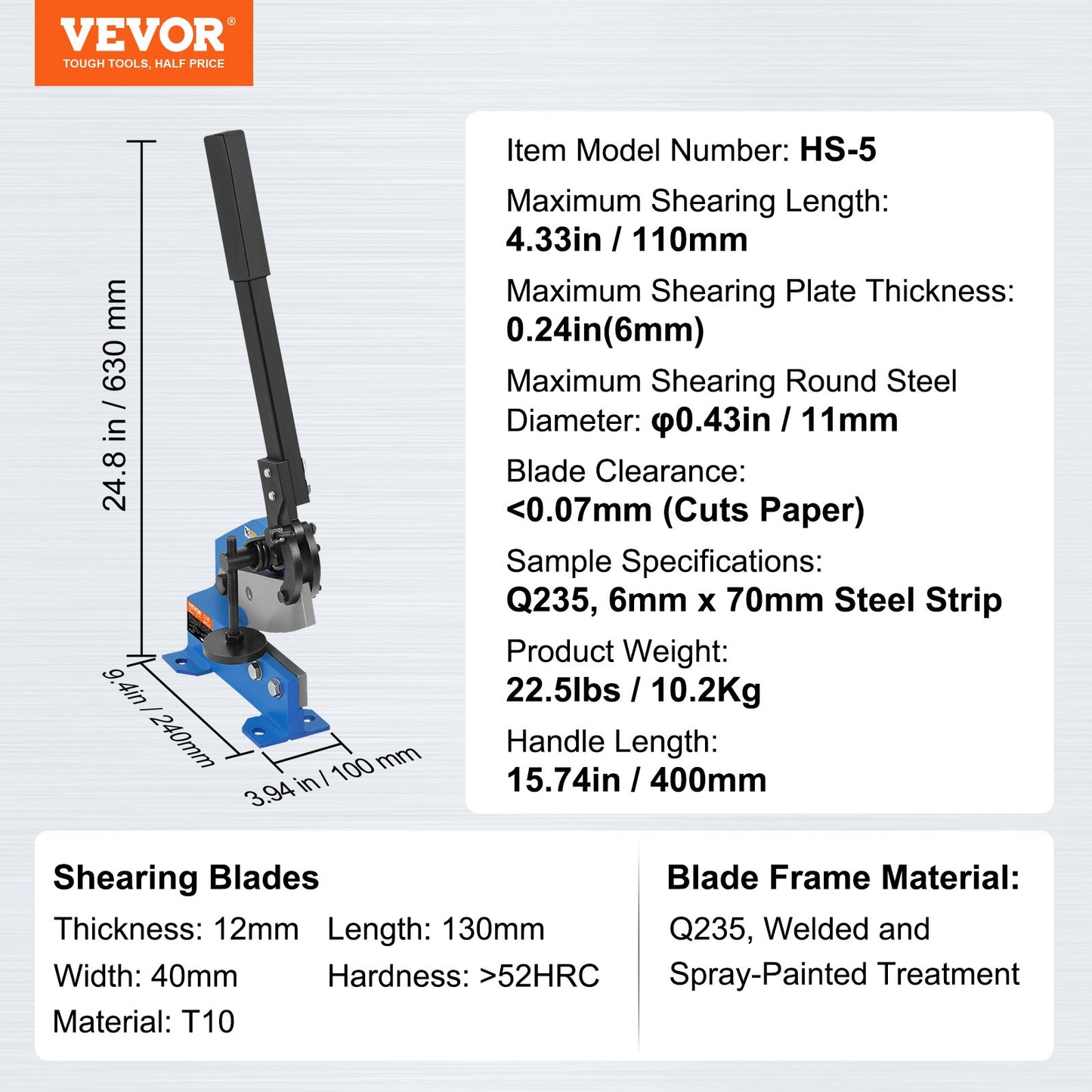 5" Manual Hand Plate Shear for Metal Sheet Processing, HS-5 Benchtop Cutter with Q235 Material, for Crafts Thick Steel Crafting, Heavy Duty Roll Press Machine for Builders, DIY Enthusiasts