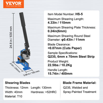 5" Manual Hand Plate Shear for Metal Sheet Processing, HS-5 Benchtop Cutter with Q235 Material, for Crafts Thick Steel Crafting, Heavy Duty Roll Press Machine for Builders, DIY Enthusiasts