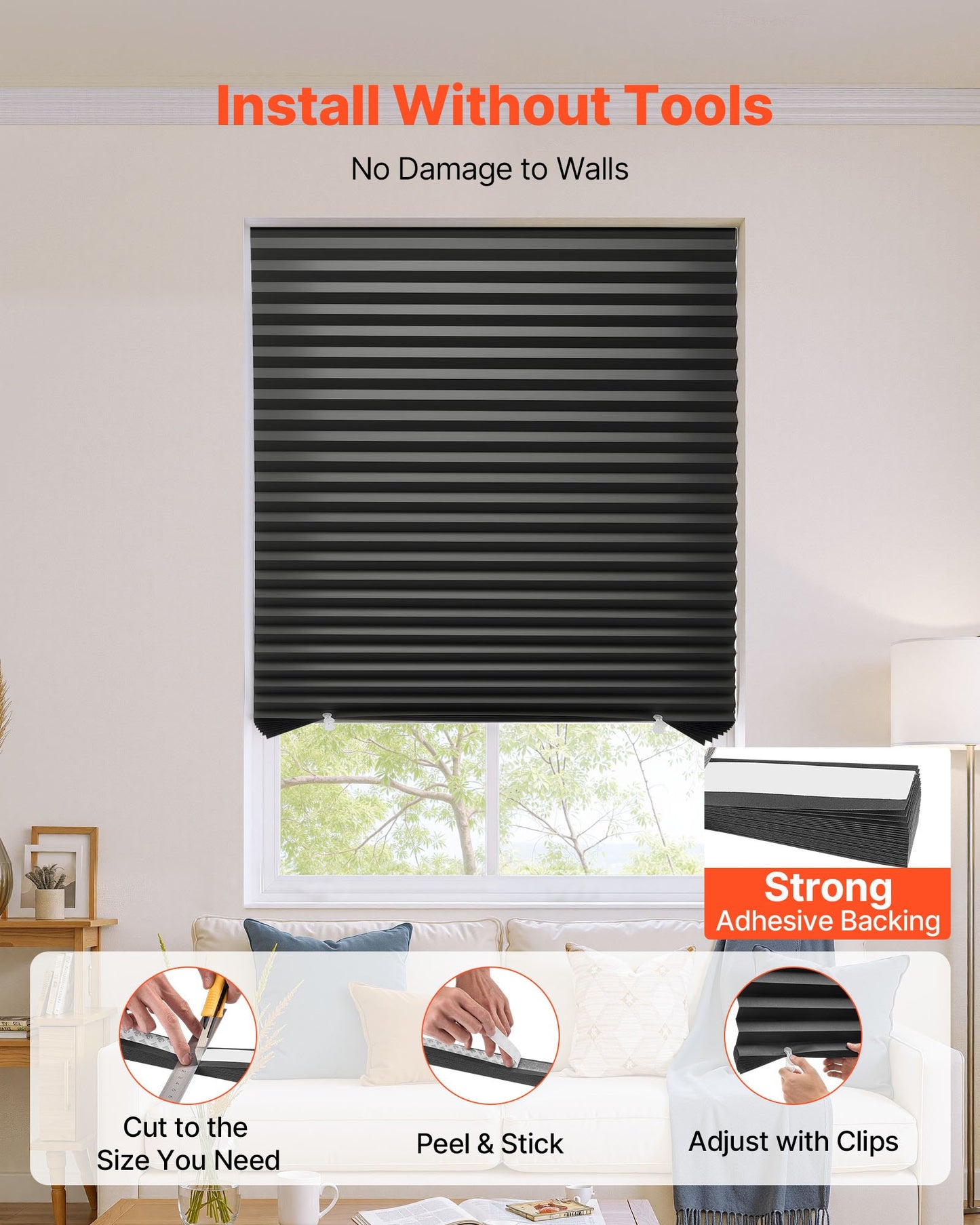 Paper Blinds, 6 Pack, 36 in x 72 in, Temporary Blackout Pleated Paper Shades, No Tools No Drilling, Pleated Blinds with Adhesive, Easy to Cut and install, for Indoor Windows, Kitchen, Bedroom