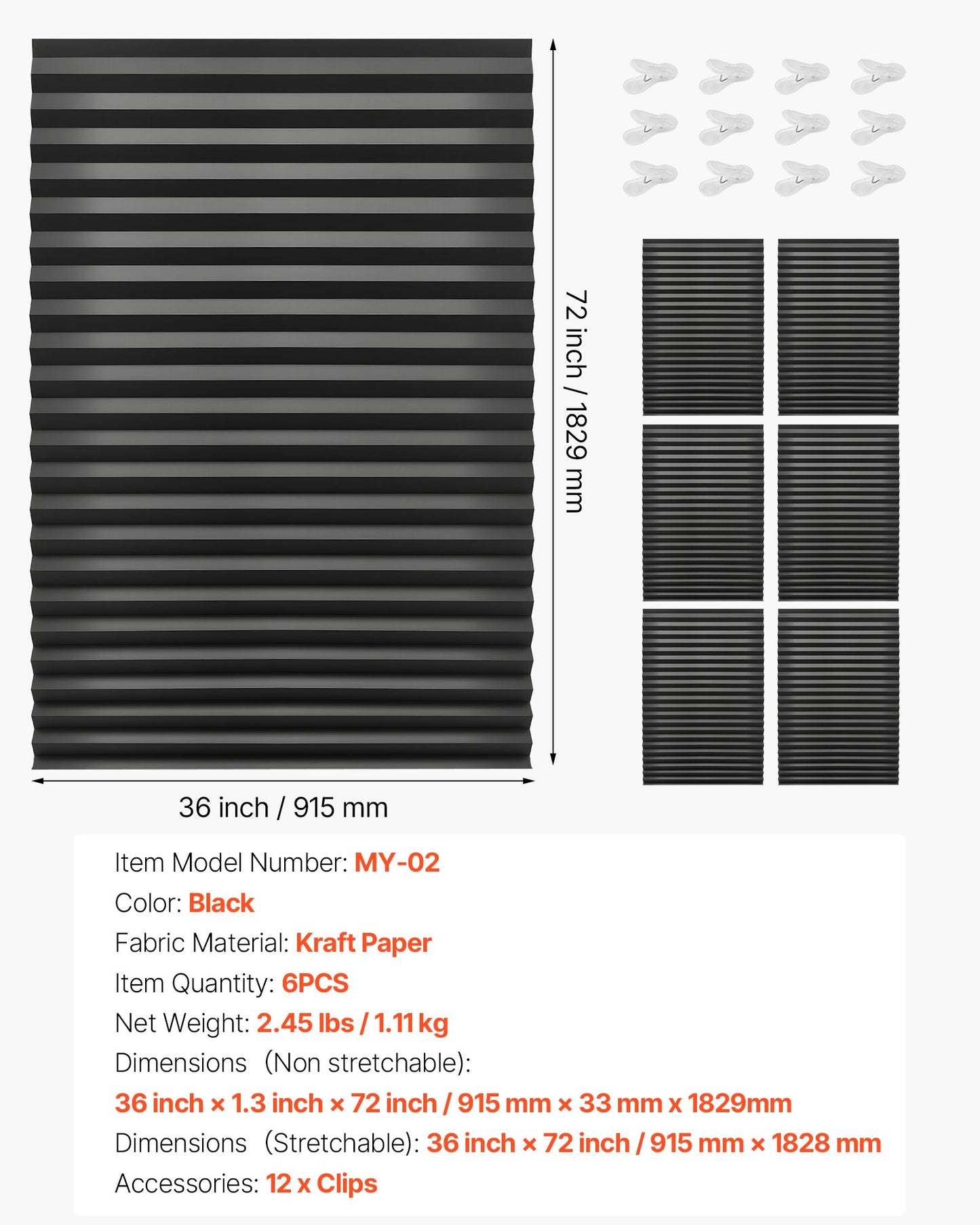 Paper Blinds, 6 Pack, 36 in x 72 in, Temporary Blackout Pleated Paper Shades, No Tools No Drilling, Pleated Blinds with Adhesive, Easy to Cut and install, for Indoor Windows, Kitchen, Bedroom