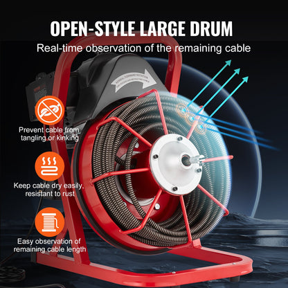 Drain cleaner machine drain auger 75FT x 1/2 inch manual feed &amp; 4 cutters