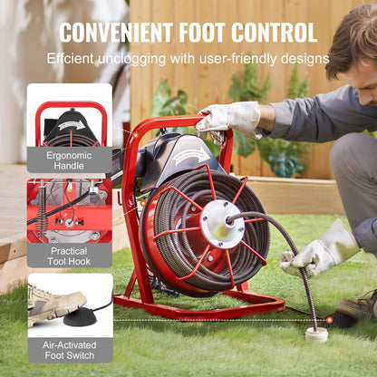 Drain cleaner machine drain auger 75FT x 1/2 inch manual feed &amp; 4 cutters