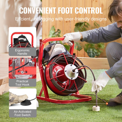 Drain cleaner machine drain auger 50FT x 3/8 inch manual feed &amp; 4 cutters