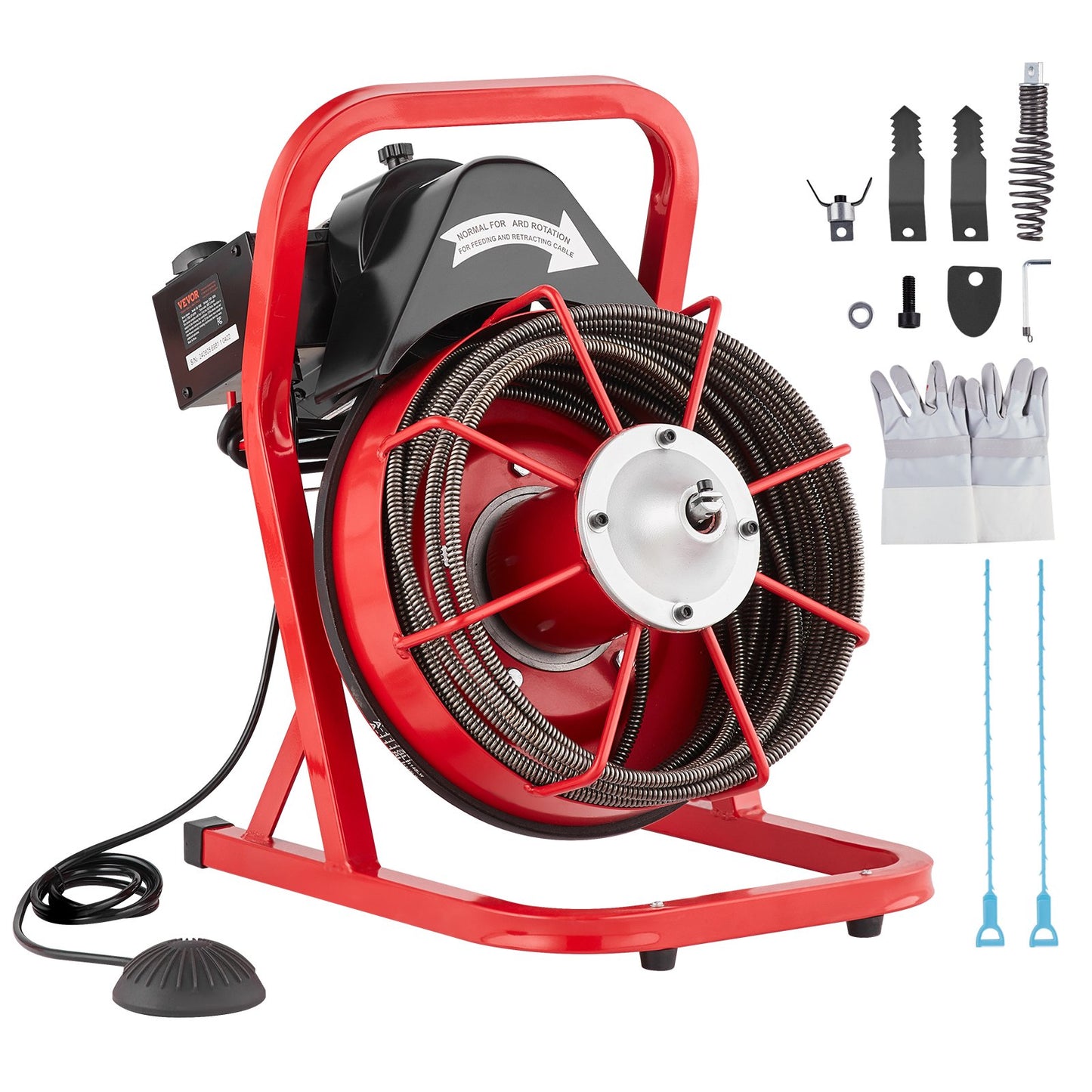 Drain cleaner machine drain auger 50FT x 3/8 inch manual feed &amp; 4 cutters